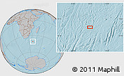 Gray Location Map of the area around 40° 59' 12" S, 38° 19' 30" E, hill shading