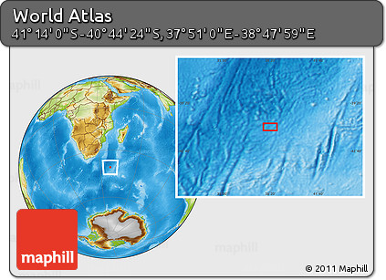 Physical Location Map of the Area around 40° 59' 12" S, 38° 19' 30" E