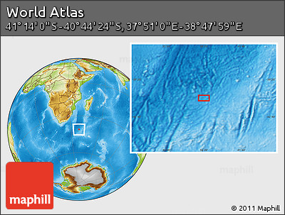 Physical Location Map of the Area around 40° 59' 12" S, 38° 19' 30" E