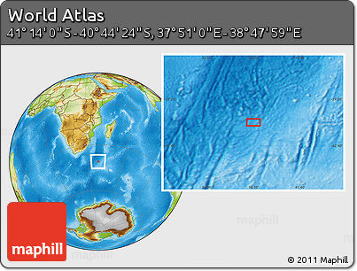 Physical Location Map of the Area around 40° 59' 12" S, 38° 19' 30" E
