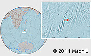 Gray Location Map of the area around 40° 59' 12" S, 43° 25' 29" E, hill shading