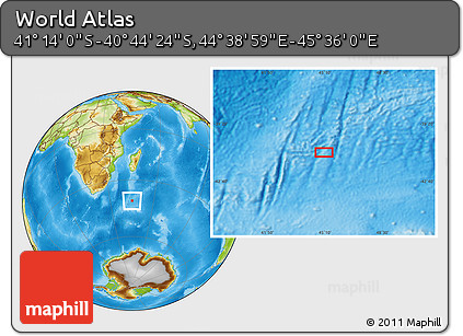 Physical Location Map of the Area around 40° 59' 12" S, 45° 7' 30" E