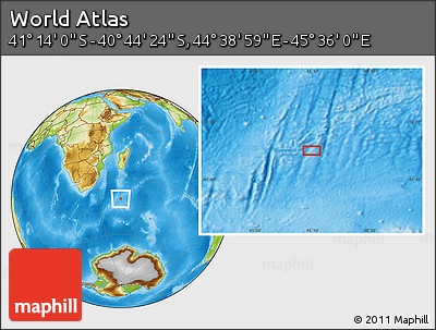 Physical Location Map of the Area around 40° 59' 12" S, 45° 7' 30" E
