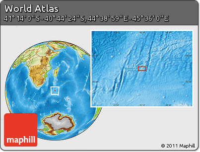 Physical Location Map of the Area around 40° 59' 12" S, 45° 7' 30" E