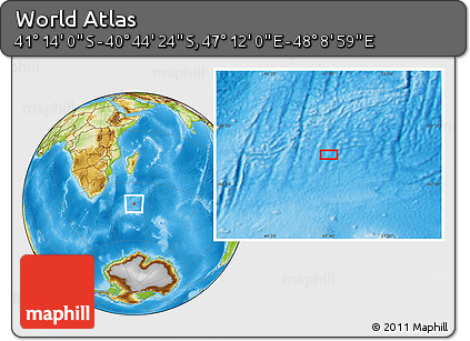 Physical Location Map of the Area around 40° 59' 12" S, 47° 40' 29" E