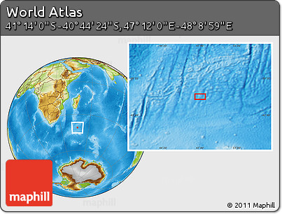 Physical Location Map of the Area around 40° 59' 12" S, 47° 40' 29" E
