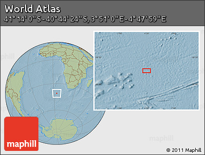 Savanna Style Location Map of the Area around 40° 59' 12" S, 4° 19' 30" E, hill shading
