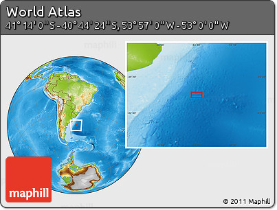 Physical Location Map of the Area around 40° 59' 12" S, 53° 28' 30" W