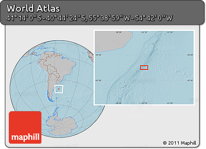 Gray Location Map of the Area around 40° 59' 12" S, 55° 10' 29" W, hill shading