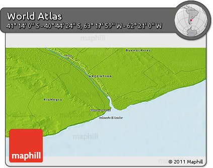 Physical 3D Map of the Area around 40° 59' 12" S, 62° 49' 30" W