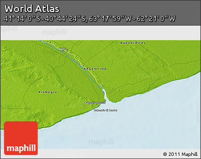 Physical 3D Map of the Area around 40° 59' 12" S, 62° 49' 30" W