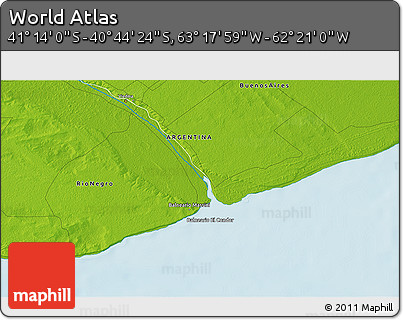 Physical 3D Map of the Area around 40° 59' 12" S, 62° 49' 30" W