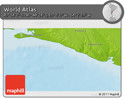 Physical 3D Map of the Area around 40° 59' 12" S, 64° 31' 30" W