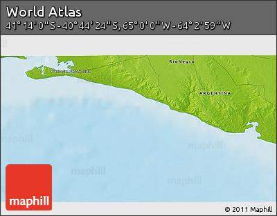 Physical 3D Map of the Area around 40° 59' 12" S, 64° 31' 30" W
