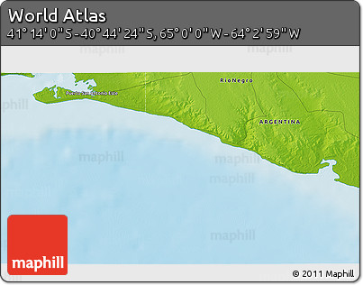 Physical 3D Map of the Area around 40° 59' 12" S, 64° 31' 30" W
