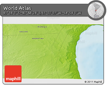 Physical 3D Map of the Area around 40° 59' 12" S, 65° 22' 30" W