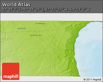 Physical 3D Map of the Area around 40° 59' 12" S, 65° 22' 30" W