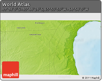 Physical 3D Map of the Area around 40° 59' 12" S, 65° 22' 30" W