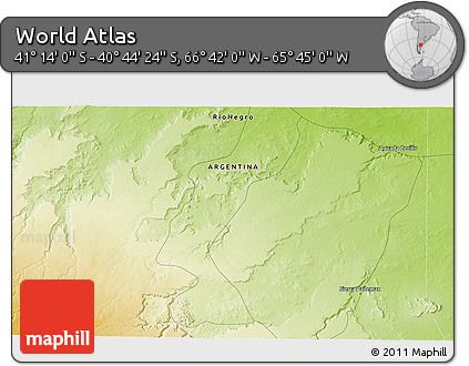 Physical 3D Map of the Area around 40° 59' 12" S, 66° 13' 29" W