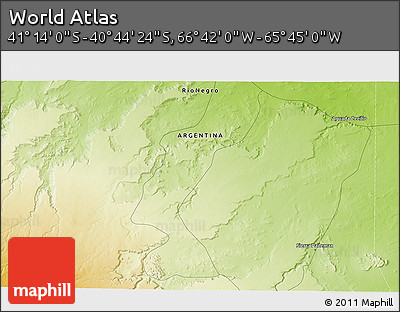 Physical 3D Map of the Area around 40° 59' 12" S, 66° 13' 29" W