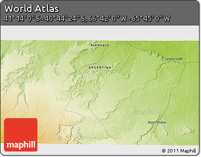 Physical 3D Map of the Area around 40° 59' 12" S, 66° 13' 29" W