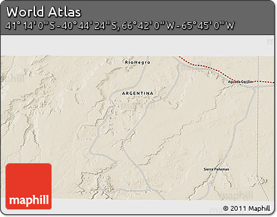Shaded Relief 3D Map of the Area around 40° 59' 12" S, 66° 13' 29" W
