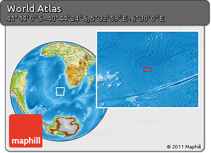 Physical Location Map of the Area around 40° 59' 12" S, 6° 1' 30" E