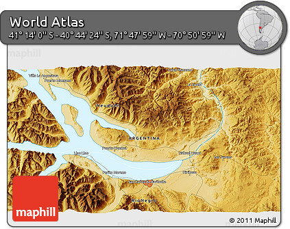 Physical 3D Map of the Area around 40° 59' 12" S, 71° 19' 29" W