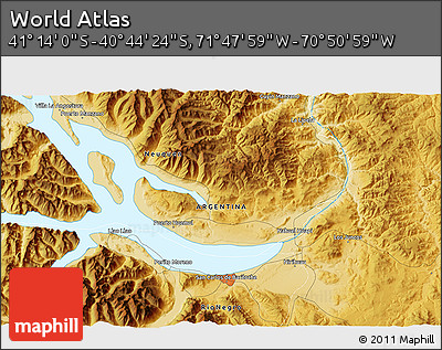 Physical 3D Map of the Area around 40° 59' 12" S, 71° 19' 29" W