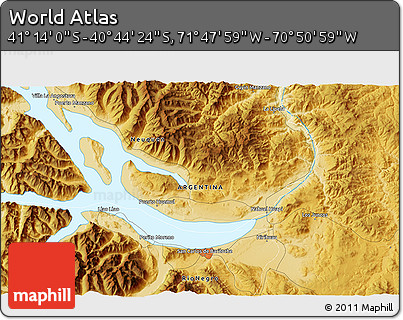 Physical 3D Map of the Area around 40° 59' 12" S, 71° 19' 29" W