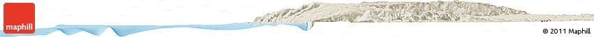 Shaded Relief Horizon Map of the Area around 40° 59' 12" S, 73° 52' 30" W
