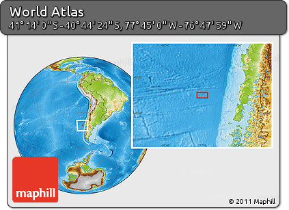 Physical Location Map of the Area around 40° 59' 12" S, 77° 16' 30" W