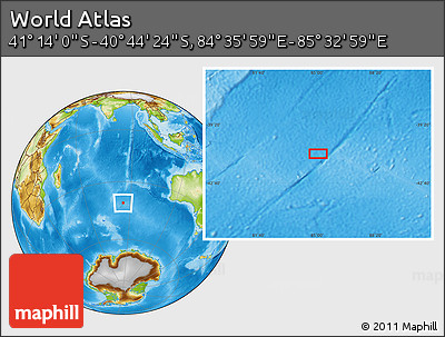 Physical Location Map of the Area around 40° 59' 12" S, 85° 4' 29" E