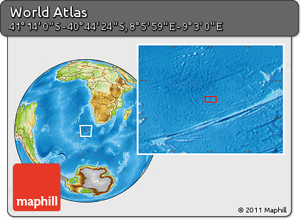 Physical Location Map of the Area around 40° 59' 12" S, 8° 34' 29" E