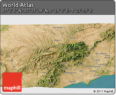 Satellite 3D Map of the Area around 41° 16' 52" N, 0° 55' 29" E
