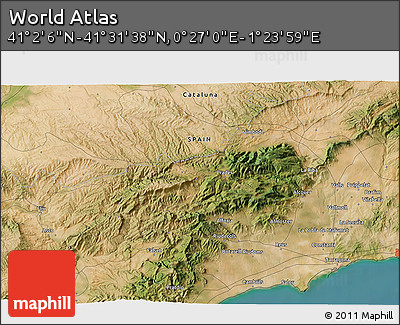 Satellite 3D Map of the Area around 41° 16' 52" N, 0° 55' 29" E