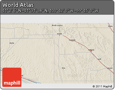 Shaded Relief 3D Map of the Area around 41° 16' 52" N, 100° 13' 29" W