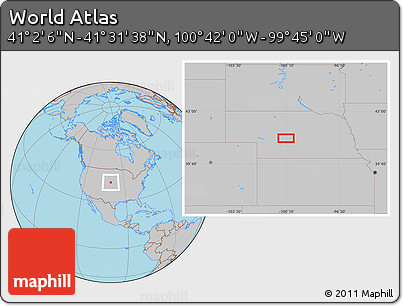 Gray Location Map of the Area around 41° 16' 52" N, 100° 13' 29" W