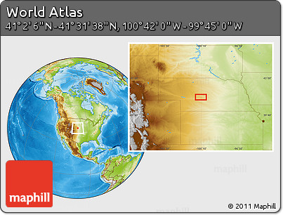 Physical Location Map of the Area around 41° 16' 52" N, 100° 13' 29" W