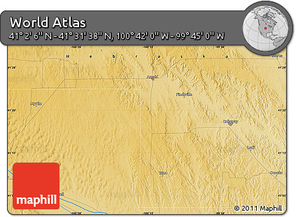 Physical Map of the Area around 41° 16' 52" N, 100° 13' 29" W