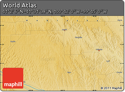 Physical Map of the Area around 41° 16' 52" N, 100° 13' 29" W