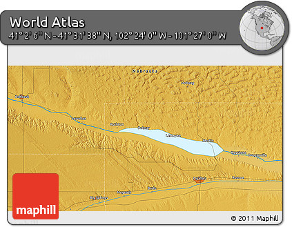 Physical 3D Map of the Area around 41° 16' 52" N, 101° 55' 30" W