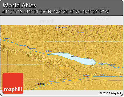 Physical 3D Map of the Area around 41° 16' 52" N, 101° 55' 30" W