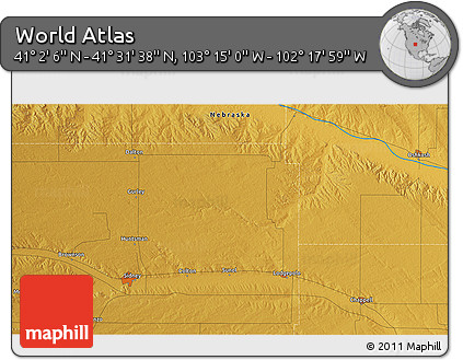 Physical 3D Map of the Area around 41° 16' 52" N, 102° 46' 30" W