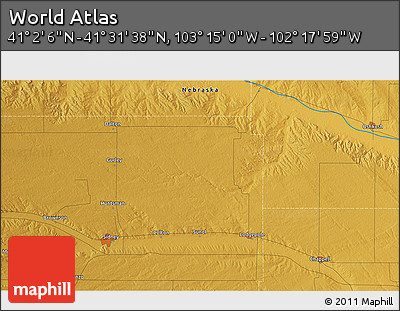 Physical 3D Map of the Area around 41° 16' 52" N, 102° 46' 30" W