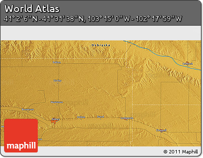 Physical 3D Map of the Area around 41° 16' 52" N, 102° 46' 30" W