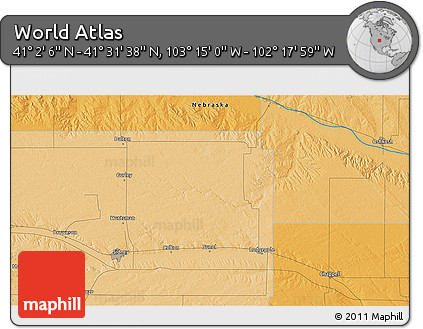 Political 3D Map of the Area around 41° 16' 52" N, 102° 46' 30" W