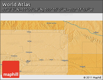 Political 3D Map of the Area around 41° 16' 52" N, 102° 46' 30" W