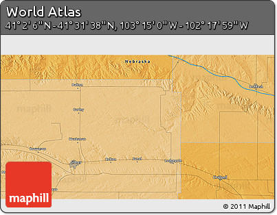 Political 3D Map of the Area around 41° 16' 52" N, 102° 46' 30" W