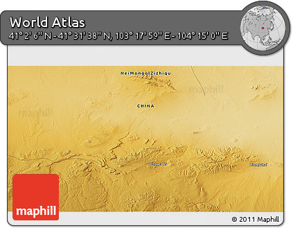 Physical 3D Map of the Area around 41° 16' 52" N, 103° 46' 30" E